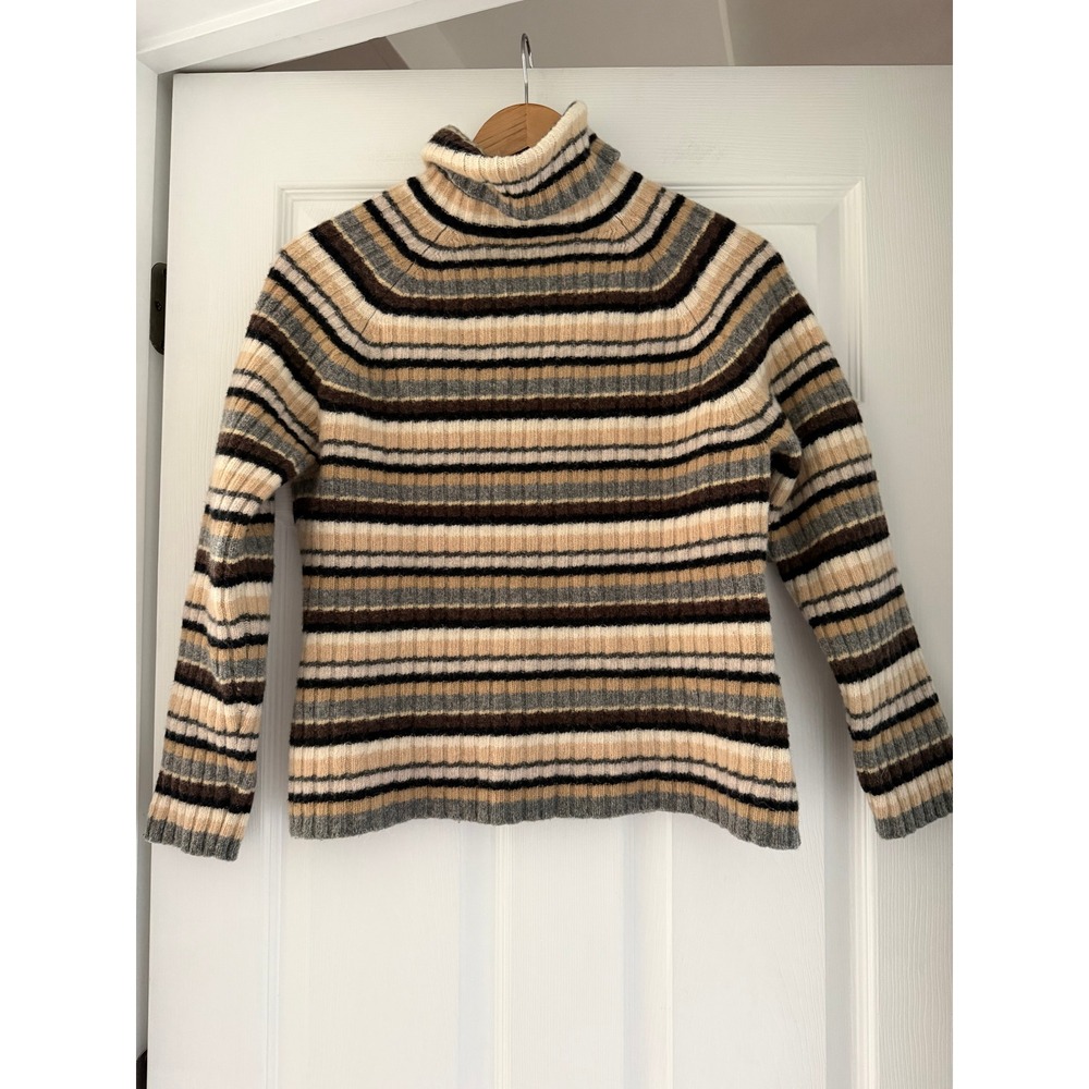 VTG 90s Womens Wool Striped Turtleneck Streetwear Mom Fisherman Cottage